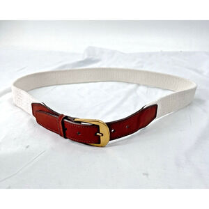 Torino White Cotton Canvas Brown Leather Trim Belt With Brass Buckle Mens 34